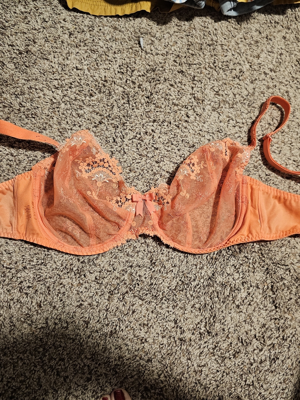 Sheer Lace Underwire Bra in Coral Orange - Women Intimates